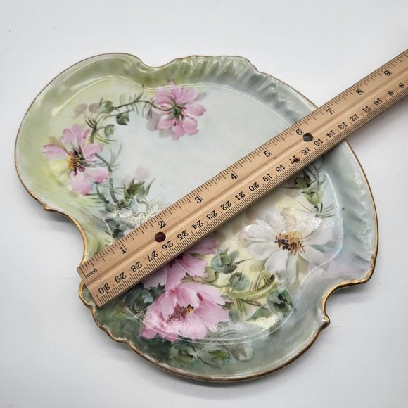 Antique Limoges France Pink Floral Vanity Tray Plate Platter Dish 9 1/4" - Picture 5 of 10